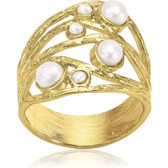 Women's 14K Gold Over Sterling Silver Statement Rings With 2mm & 4mm Freshwater - Picture 5 of 8